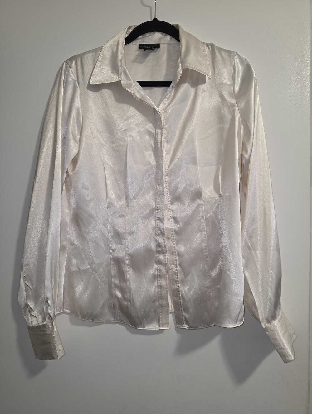 Rafaella Ivory Satin Button-Down Blouse